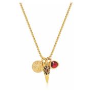 Men's Golden Talisman Necklace with Arrowhead, Red Ruby CZ Drop and Bee Pendant