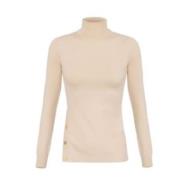 Ivory Turtleneck Sweater med Guld Knapper