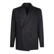 Sort Uld Silke Blazer Elegant Stil