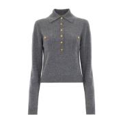 Grå Uld Cashmere Polo Sweater