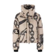 Kædeprint Beige Puffer Frakke