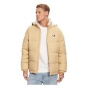 Beige Hætte Puffer Frakke