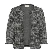 Sort Hvid Boucle Check Cardigan Jakke