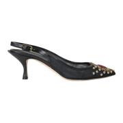 Sort dekoreret slingback spidse pumps