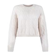 Hvid Crop Sweater med Crew Neck