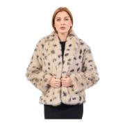 Beige Elegant Faux Fur Coat