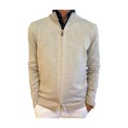 Beige Merino Wool Zip Cardigan