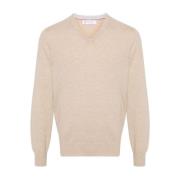 Beige V-hals Cashmere Sweater