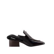 Sort læder Sling Back Loafers