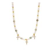 Men's Cross Pearl Choker with Evil Eyes