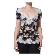 Sort Blomstret Blonder Bluse Top