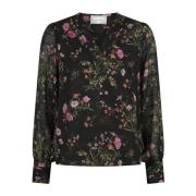 Blomsterprint Bluse Sort