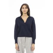 V-hals sweater med frontlomme