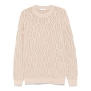 Beige Uld Kashmir Sweater Flettet Strik