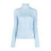 Blå Ribbet Turtleneck Sweater