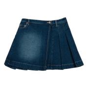 Vintage-inspireret Mini Plisseret Denim Nederdel