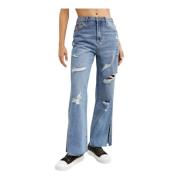 Blå Distressed Wide Leg Jeans