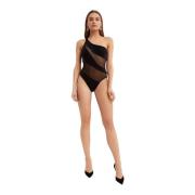 Sort Mesh One-Shoulder Badedragt