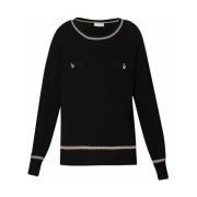 Sporty Crewneck Sweater med Kontrast Striber