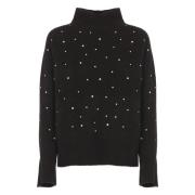 Sort Cashmere Turtleneck Sweater med Strass