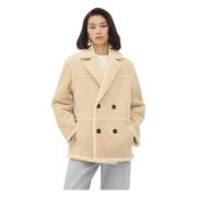 Beige Lambfur Frakke med Notched Krave