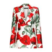 Hvid valmueprint dobbeltradet blazer