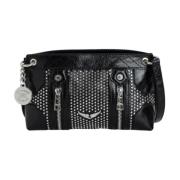 Sort Læder Crossbody Taske med Metal Detaljer