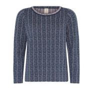 Plettet O-Neck Pullover i Jeans Blå