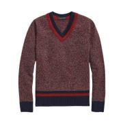 Mønstret uld V-hals sweater