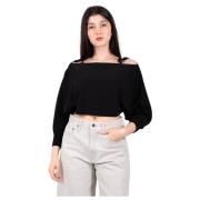 Sort Off-Shoulder Kort Pullover