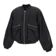 Sort Zip Back Bomber Jakke