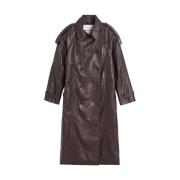 Brun læder biker trenchcoat