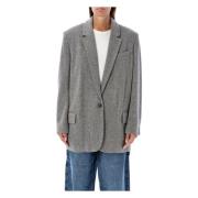 Oversized Uld Herringbone Blazer Sort