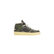 Khaki læder mid-top sneakers