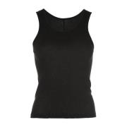 Sort Bomuld Ribbet Tank Top