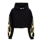 Flames Crop Hoodie Sort/off White