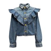 Rynket Denim Jakke Gyldne Knapper