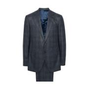 Navy Blue Wool Plaid Check Suit