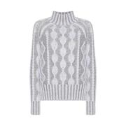 Grå Kabelstrik Rullekrave Sweater