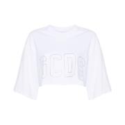 Hvid Logo Rhinestone Crew Neck T-shirt