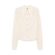 Beige Bomuld Poplin Skjorte