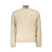 Beige Langærmet sweater med halv lynlås