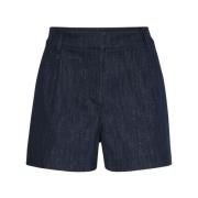 Blå Denim High-Waisted Shorts