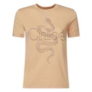 Beige Crew Neck T-shirt med Logo