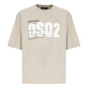 Beige Bomuld T-shirt med Logo