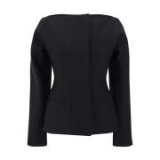 Uld Boat Neckline Blazer med Talje