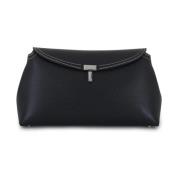 Grained-læder clutch taske