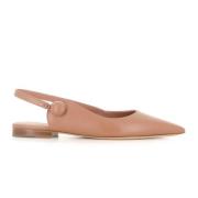 Beige Læder Slingback Ballerina Sko