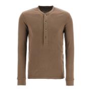 Moss Green Henley T-Shirt med knapper