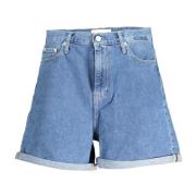 Blå Mom Jeans Shorts med Logo